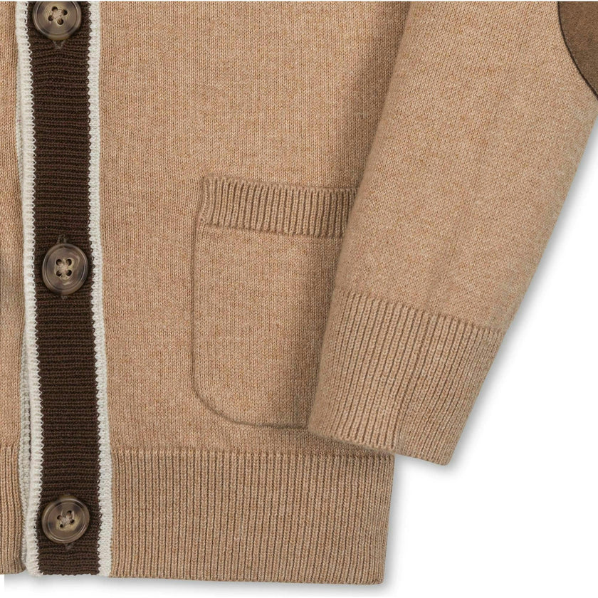 Organic Long Sleeve Tipped Cardigan Sweater, Beige