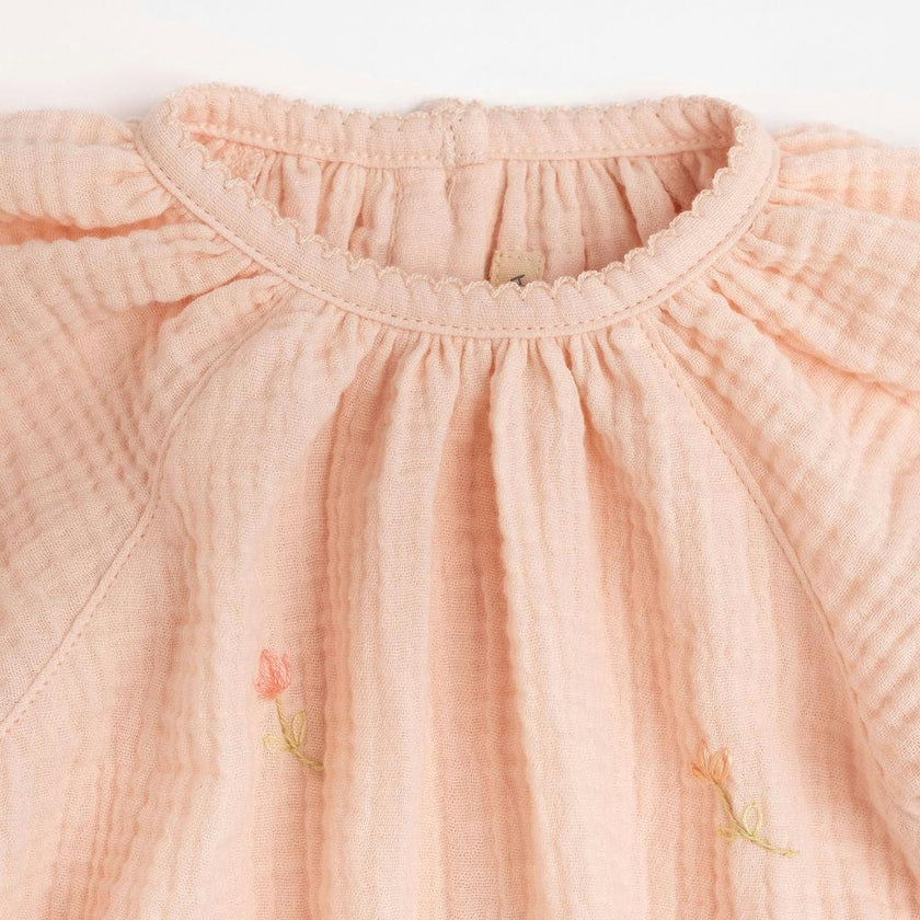 Gauze Romper in Embroidered Flowers