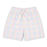 Plaid Seersucker Shorts With Waist Tie