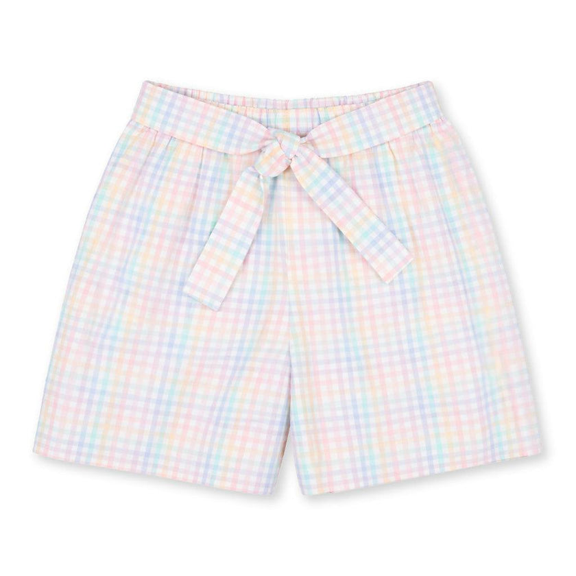 Plaid Seersucker Shorts With Waist Tie