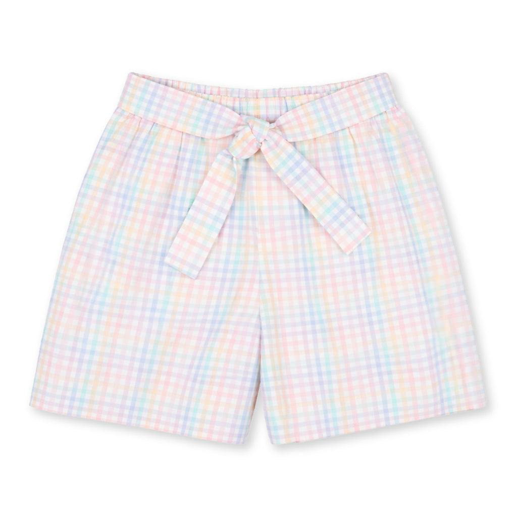 Plaid Seersucker Shorts With Waist Tie