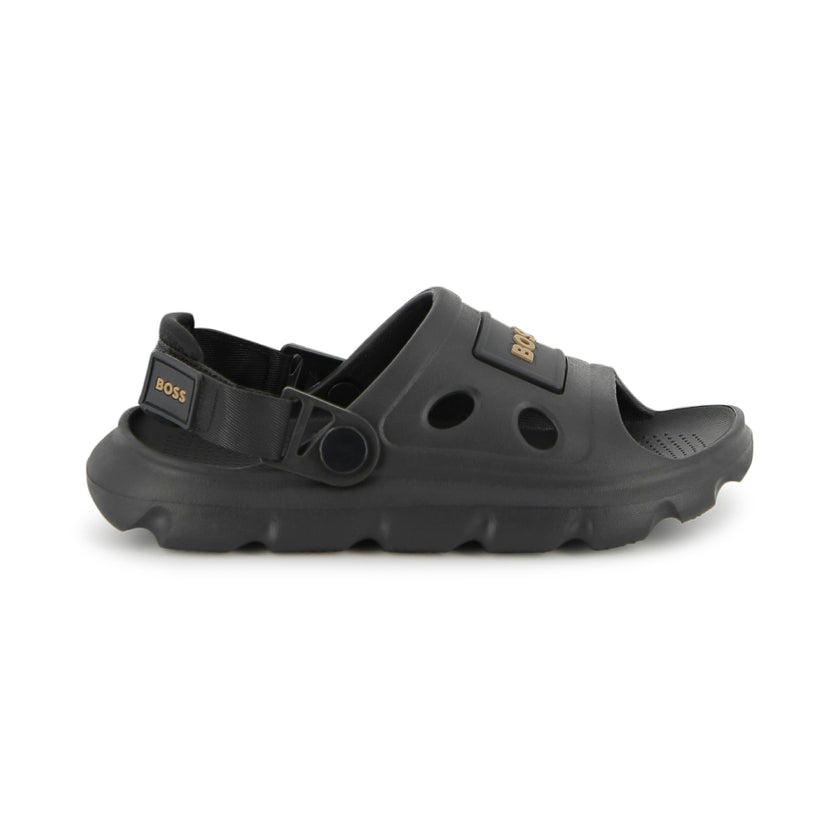 Black BOSS Patch Sandals