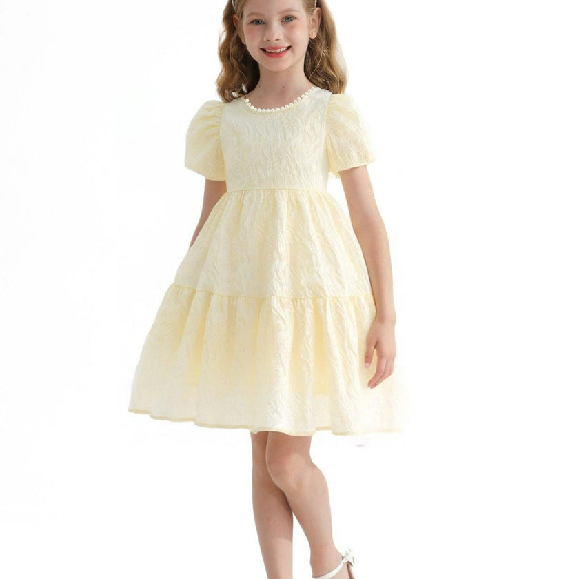 Cream Pearl Lined Empire Dress
