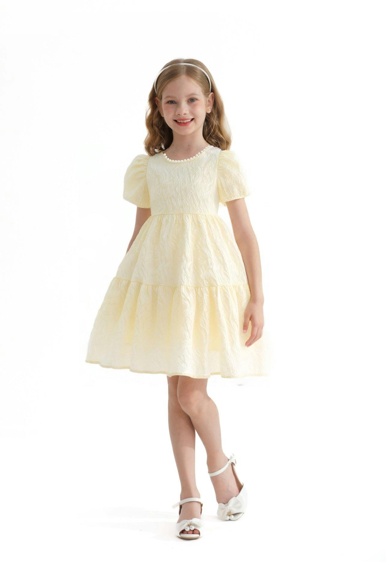 Cream Pearl Lined Empire Dress