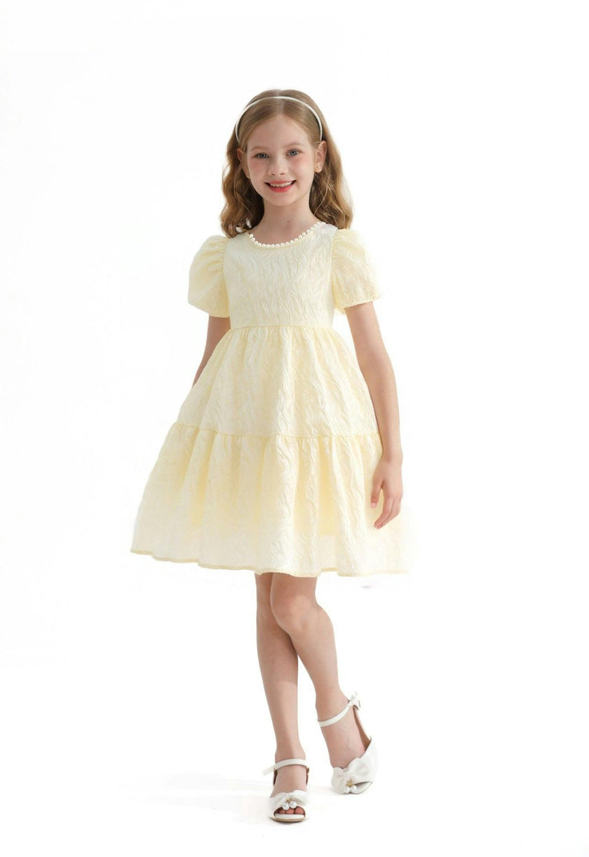Cream Pearl Lined Empire Dress