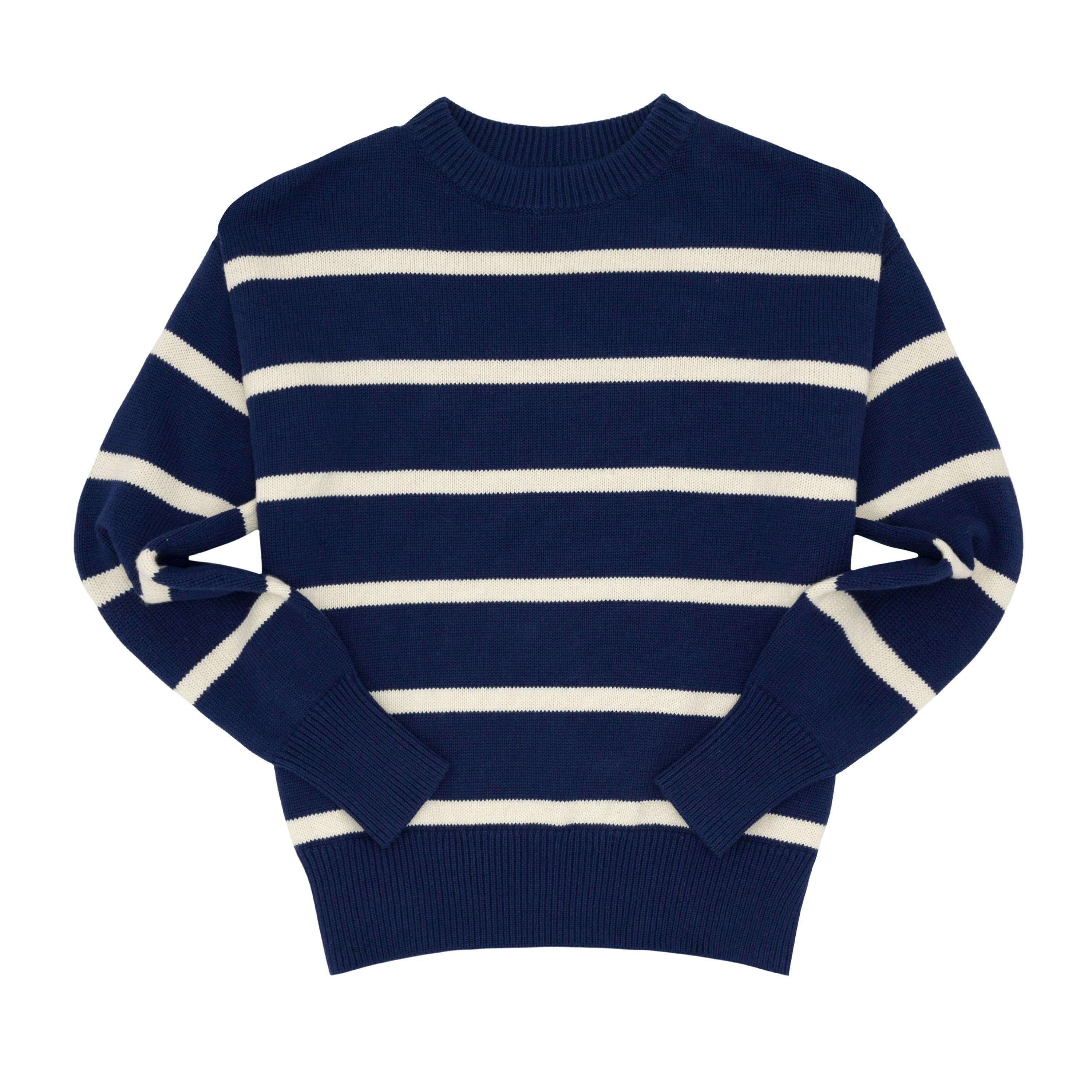 Women's Navy And Cream Wide Stripe Knit Sweater