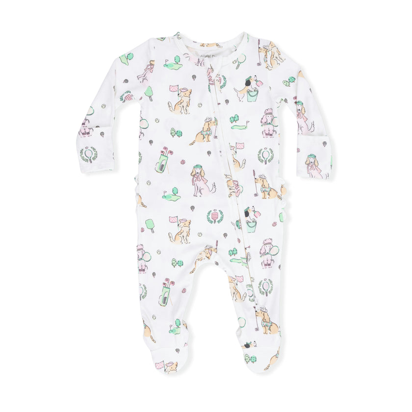 Country Club Dogs Pink - 2 Way Ruffle Back Zipper Footie
