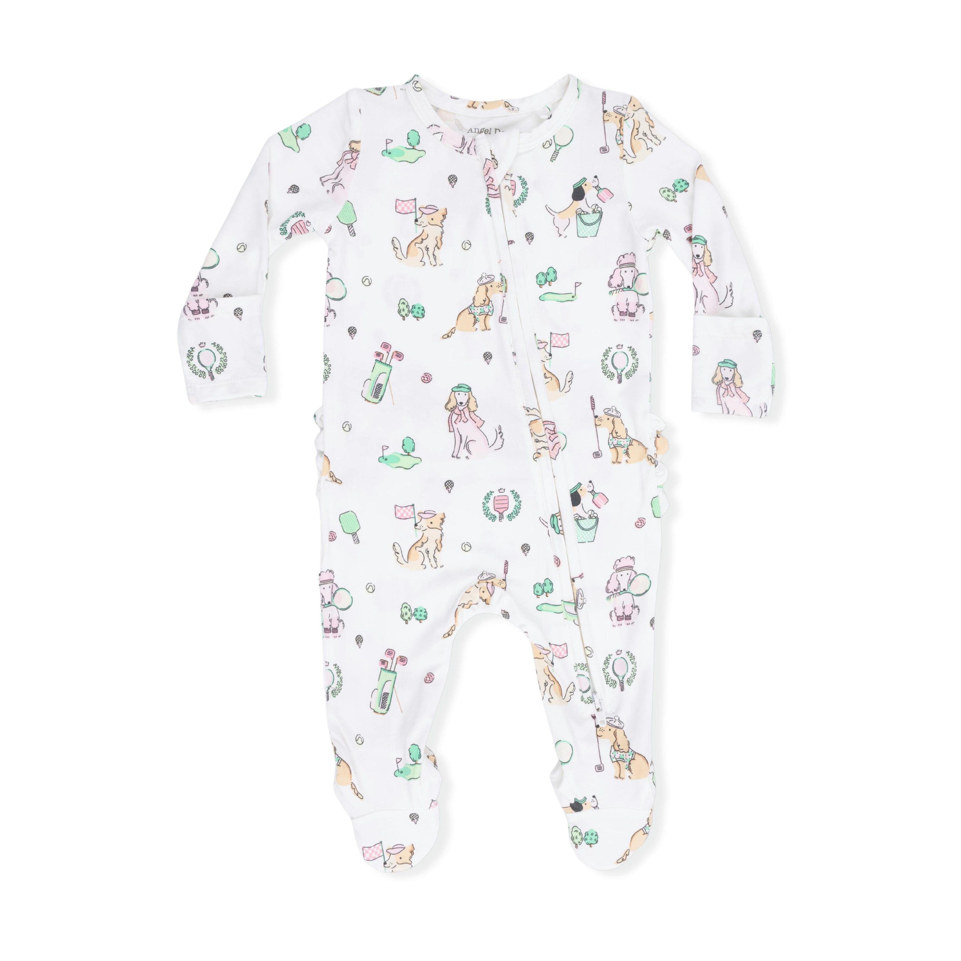 Country Club Dogs Pink - 2 Way Ruffle Back Zipper Footie