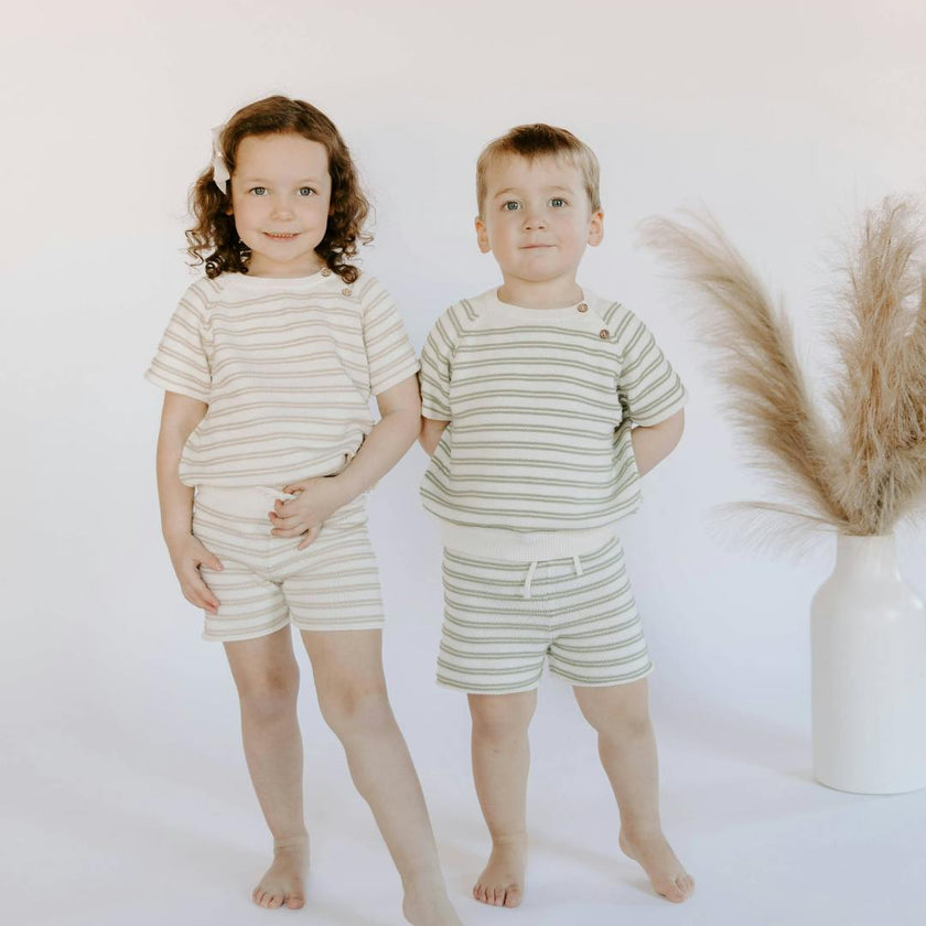 Organic Cotton Stripe Short Set, Stripes