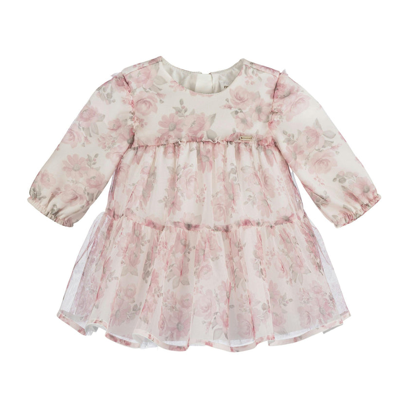 Pink Floral Tulle Smocked Dress