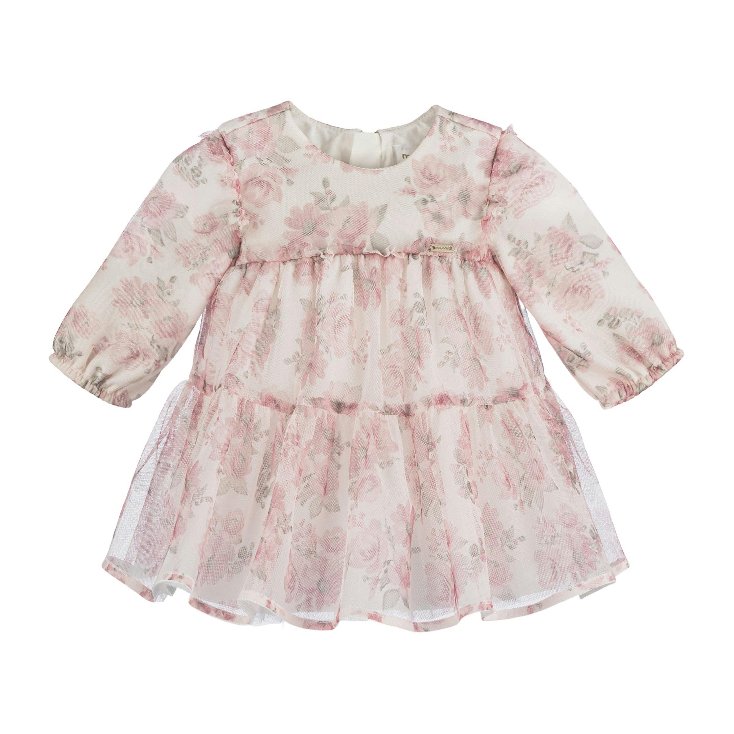 Pink Floral Tulle Smocked Dress