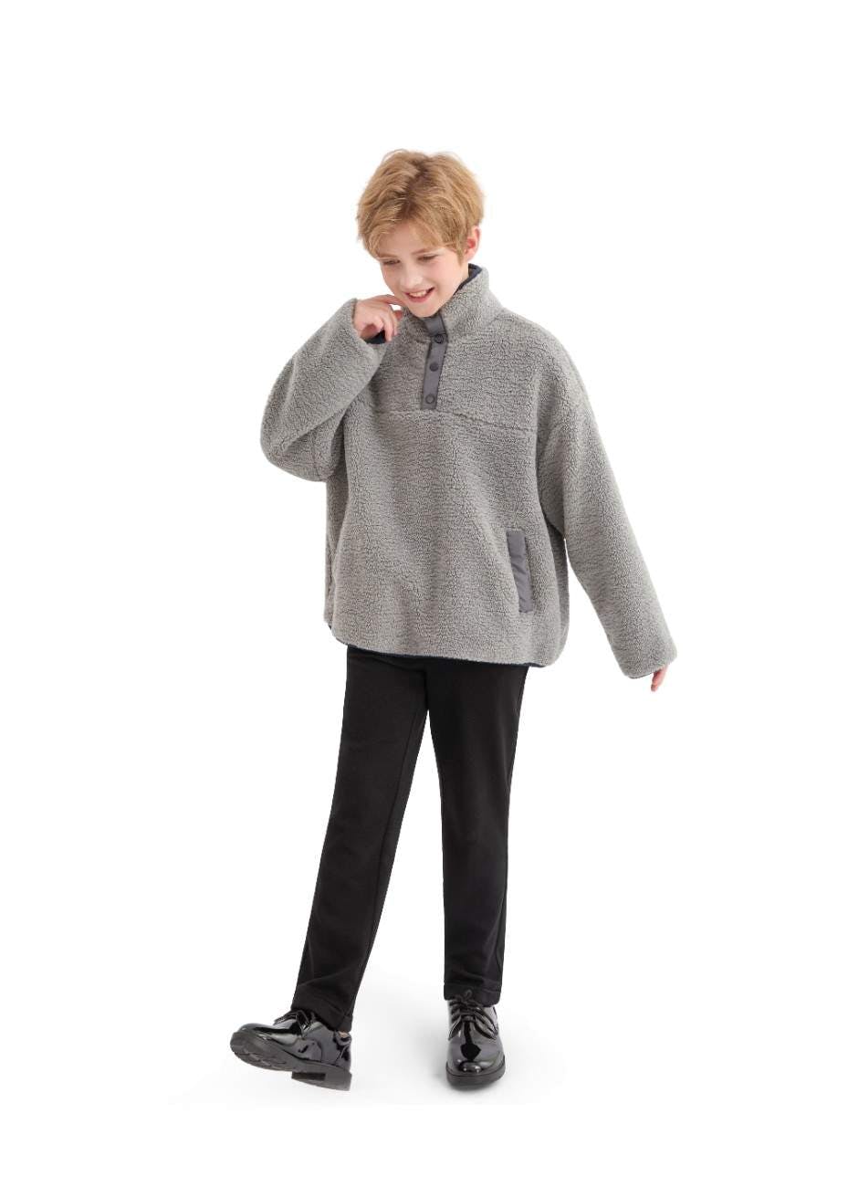 Gray Sherpa Fleece Pullover