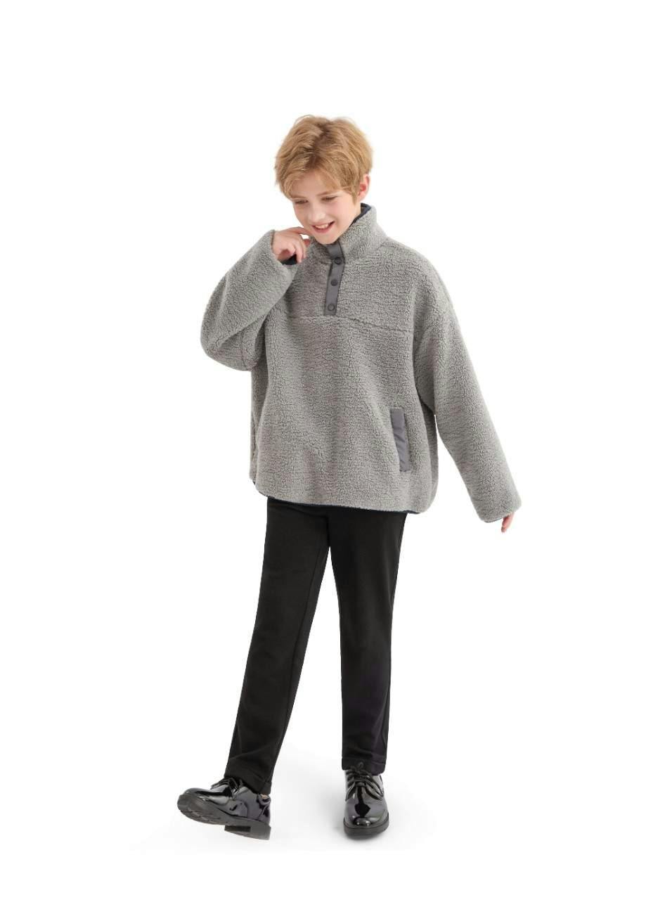Gray Sherpa Fleece Pullover