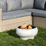 21" Outdoor Round Stone Wood Burning Fire Pit with Faux Concrete Base