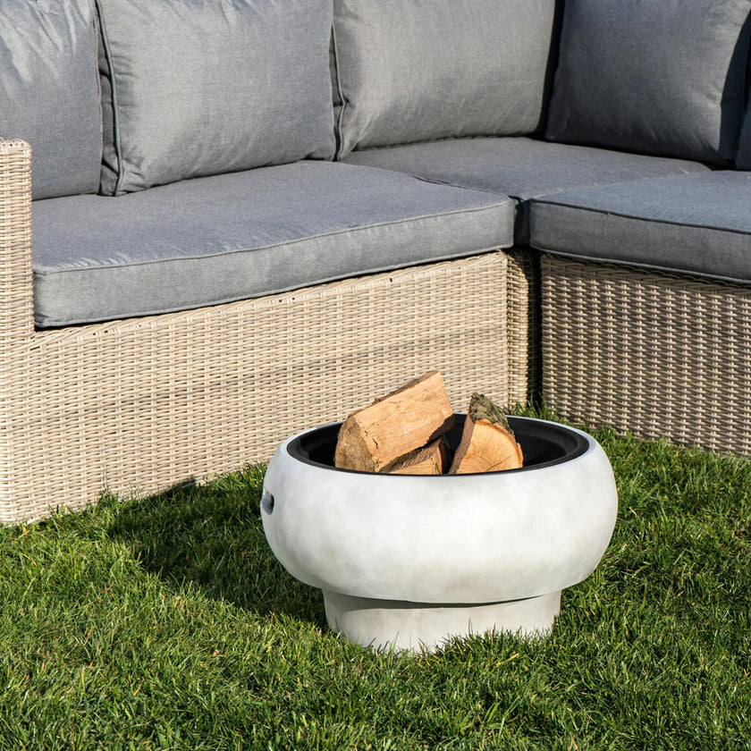 21" Outdoor Round Stone Wood Burning Fire Pit with Faux Concrete Base