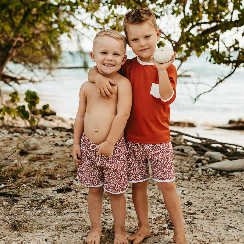 Rupert Swim Shorts Terracotta Shell Print