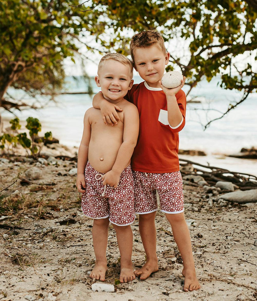 Rupert Swim Shorts Terracotta Shell Print