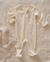 Pima Embroidered Footie in Goose