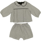 Baby Lurex Check Piped Peter Pan Collar Shirt & Short Set