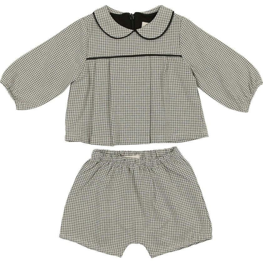 Baby Lurex Check Piped Peter Pan Collar Shirt & Short Set