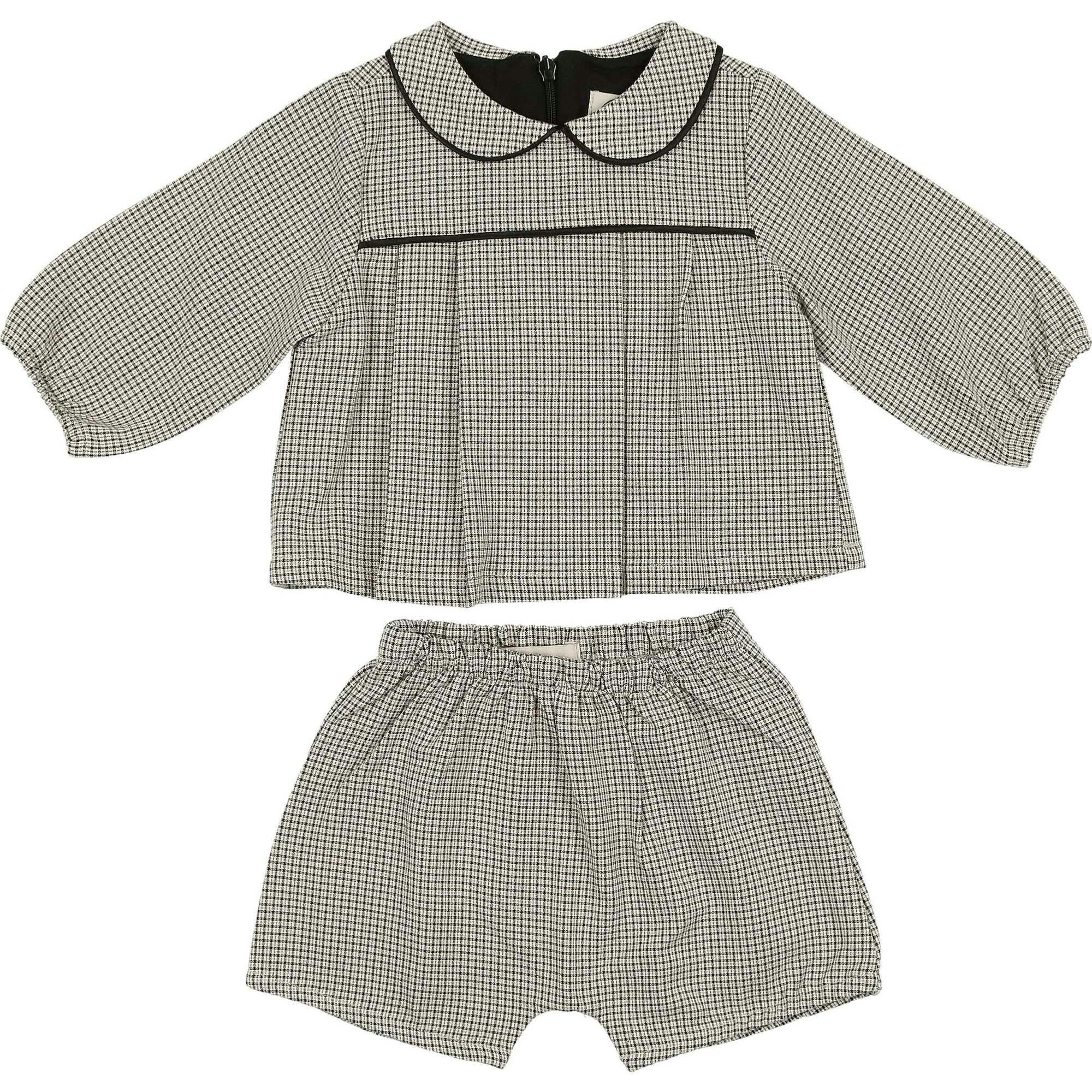 Baby Lurex Check Piped Peter Pan Collar Shirt & Short Set