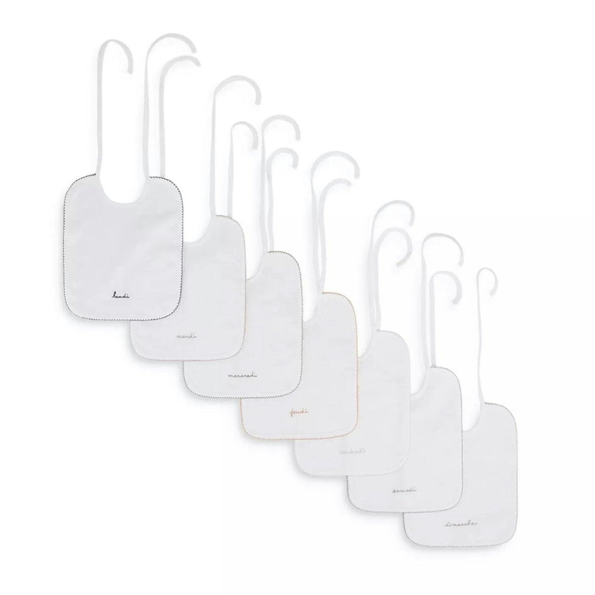 BONPOINT Embroidered Day Of The Week Bibs - Blanc