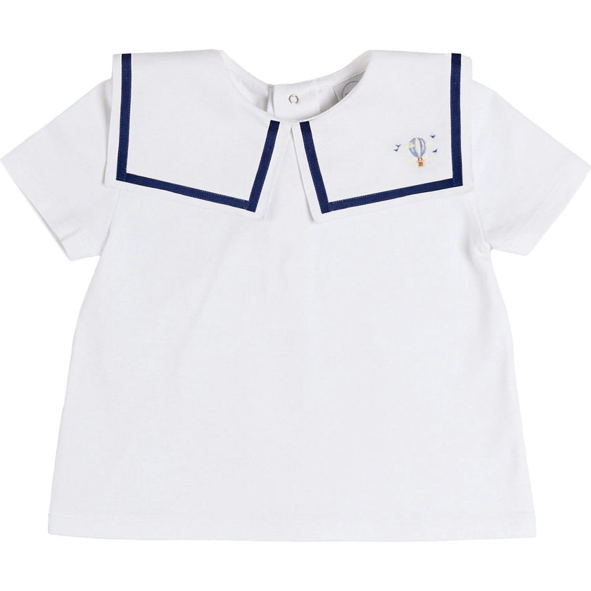 Mariner Collar Hot Air Balloon Embroidered Top in White (6mths-4yrs)