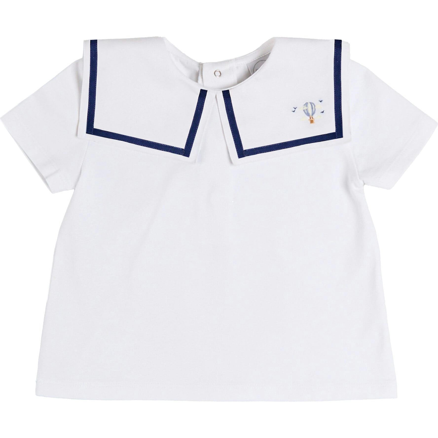Mariner Collar Hot Air Balloon Embroidered Top in White (6mths-4yrs)