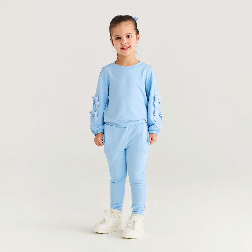 Edda Blue French Terry Bow Sweatshirt Jogger Set