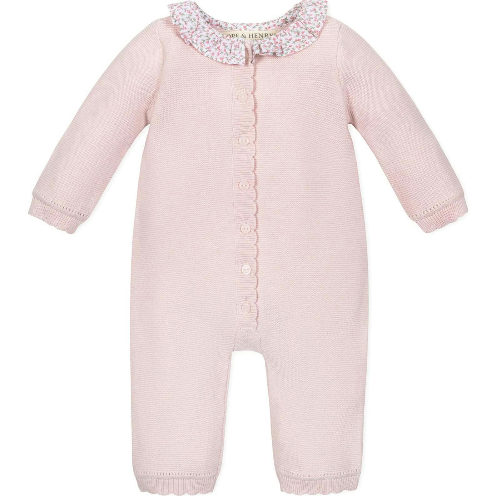 Organic Ruffle Collar Button Front Sweater Romper, Pink