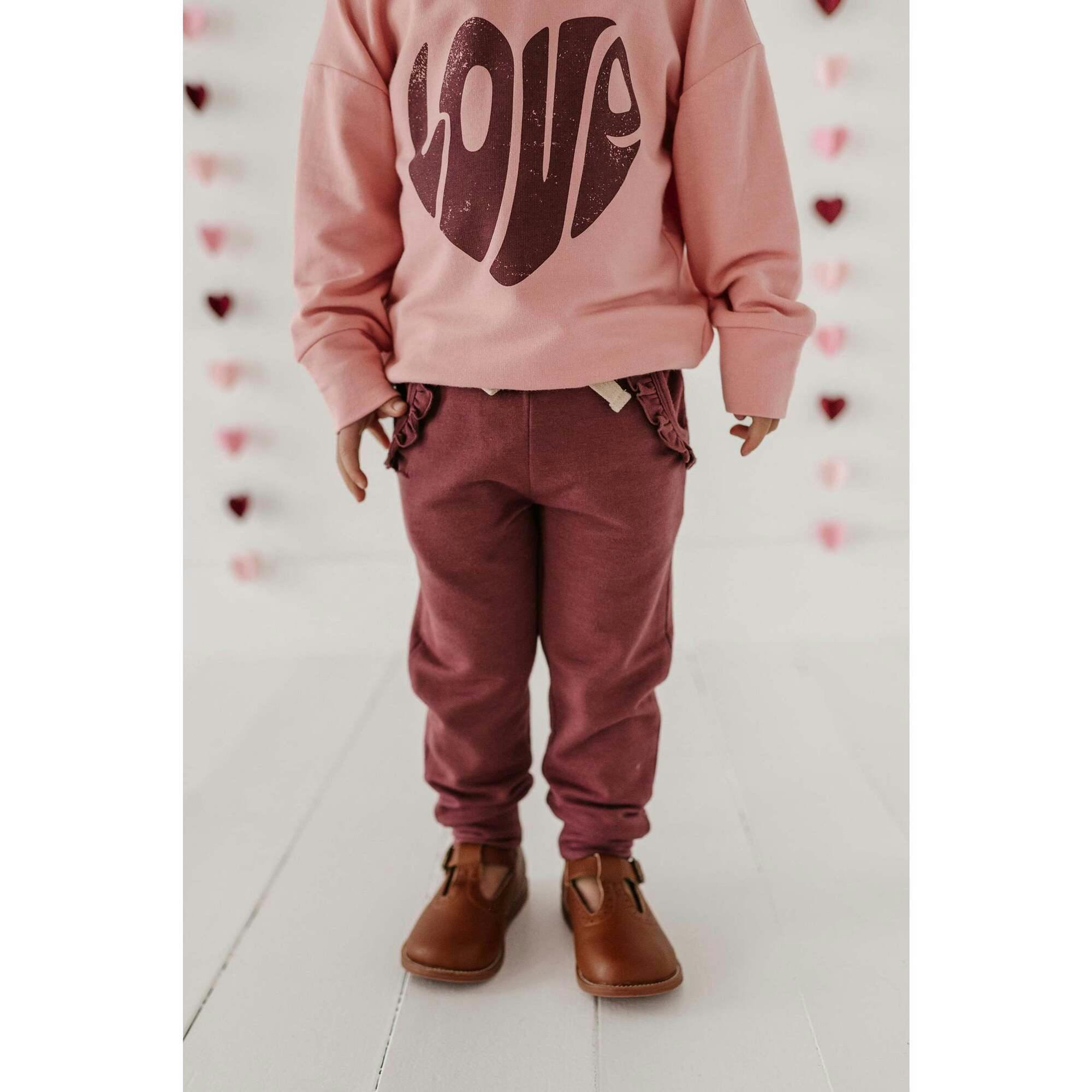 Drop-Shoulder Pullover Love in Rose Brown
