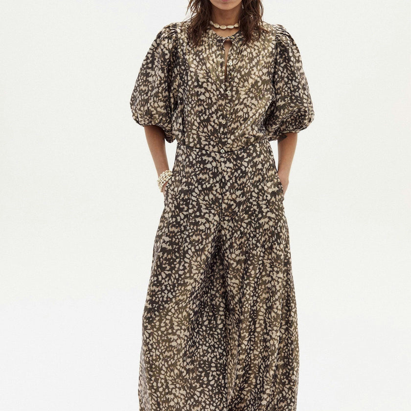 Culotte Metallic Linen Pants - Impala Print