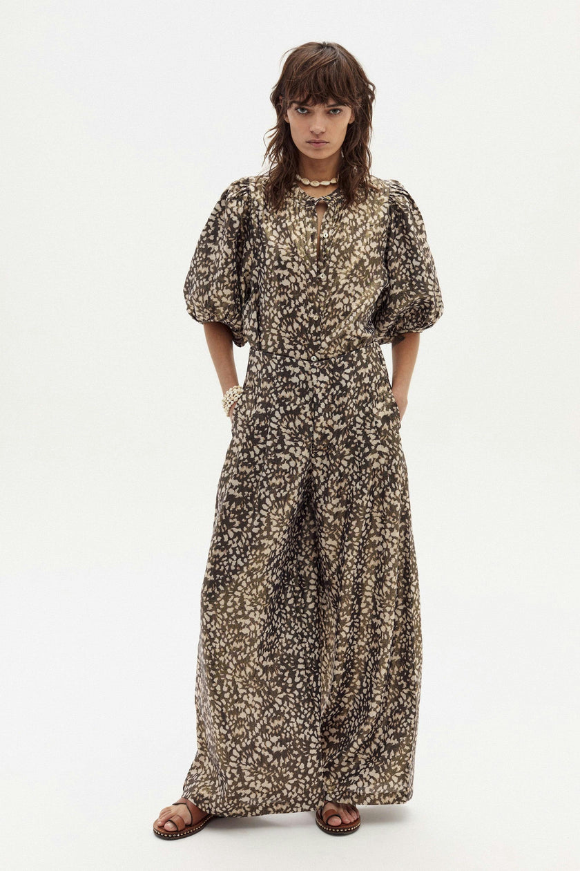 Culotte Metallic Linen Pants - Impala Print