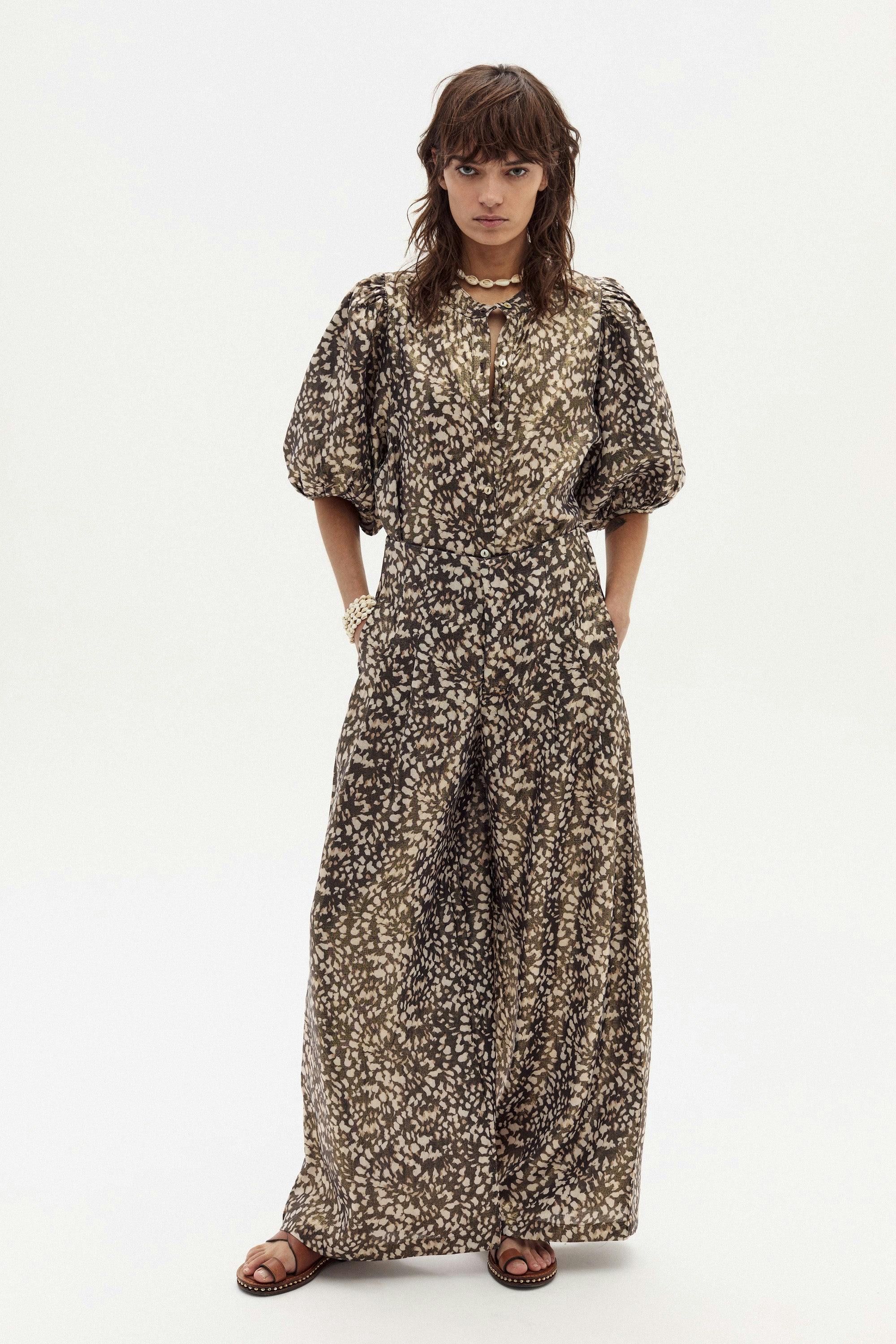 Culotte Metallic Linen Pants - Impala Print