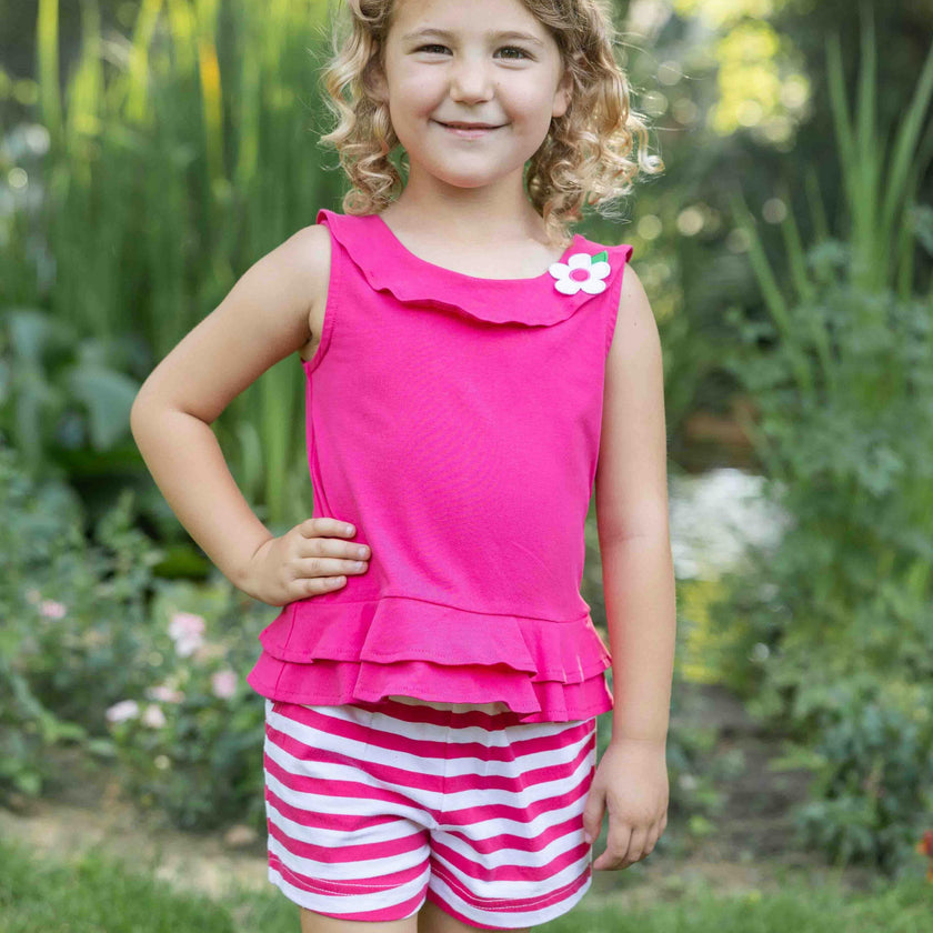 Knit Top With Flower And Short Set