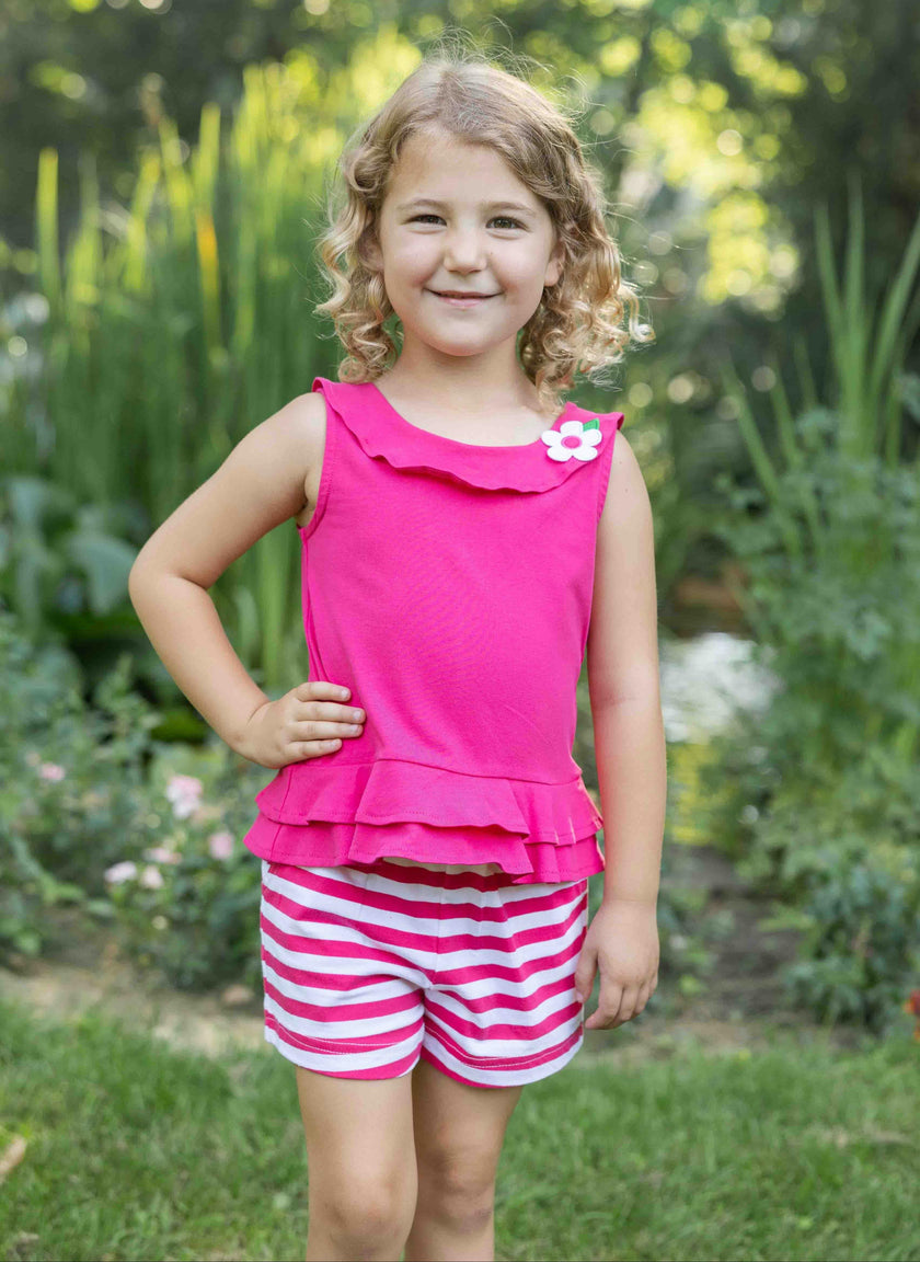 Knit Top With Flower And Short Set