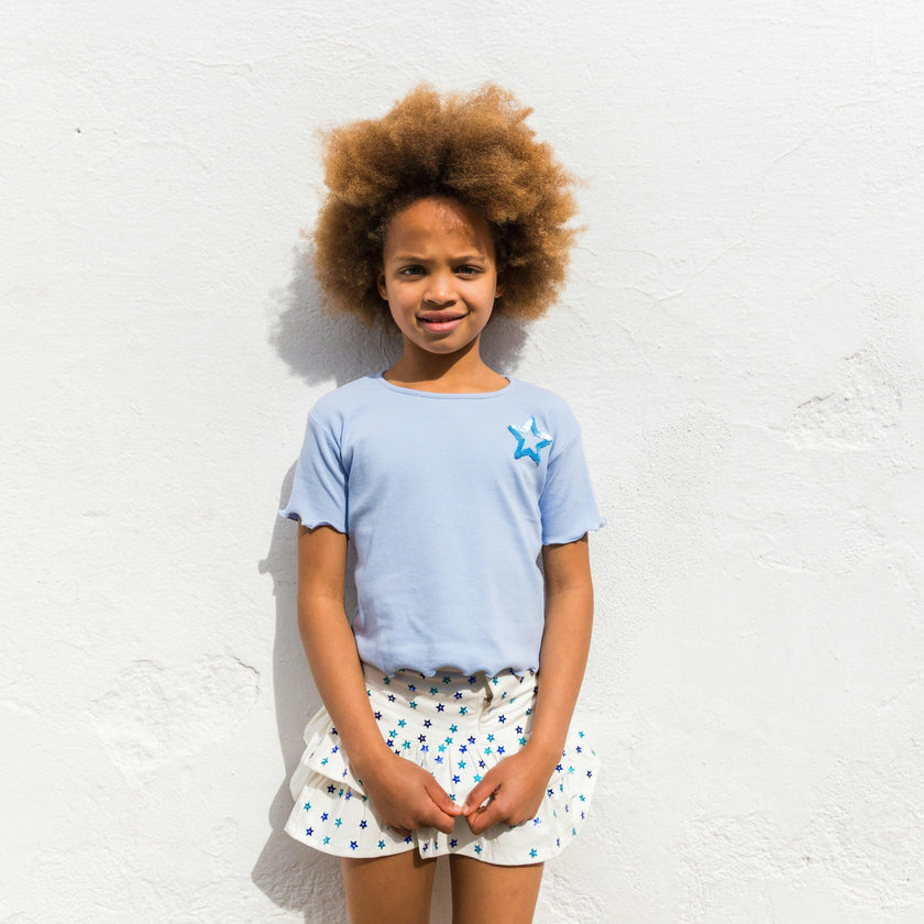 White Sequin Stars Denim Skort