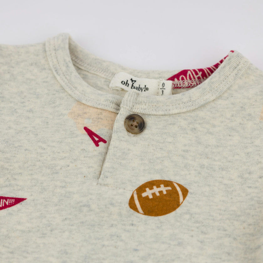 Football Print One Button Romper Baby Rib