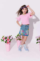 Women's Sparkle Heart Denim Skirt