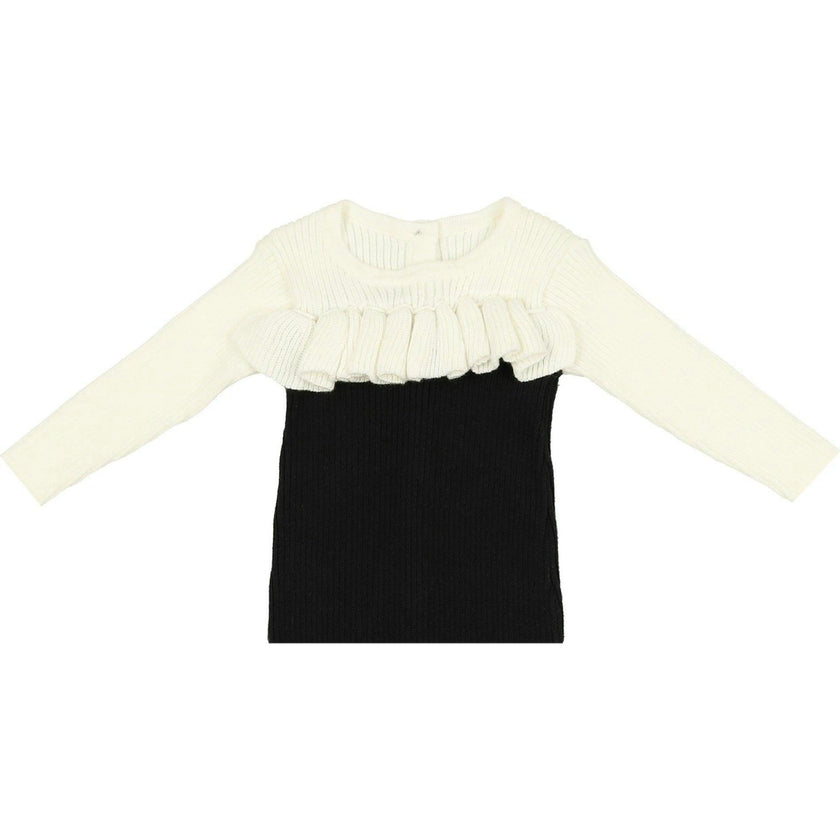 Color-Block Ruffle Knit Long Sleeve Top
