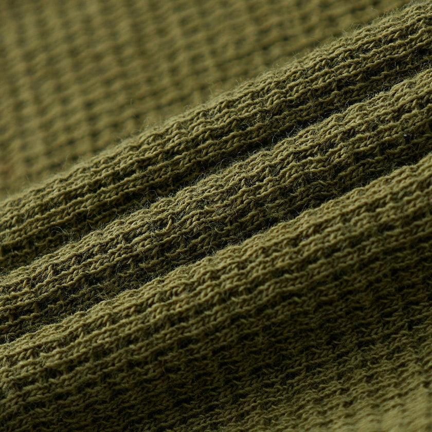 Olive Waffle Knotted Beanie Hat