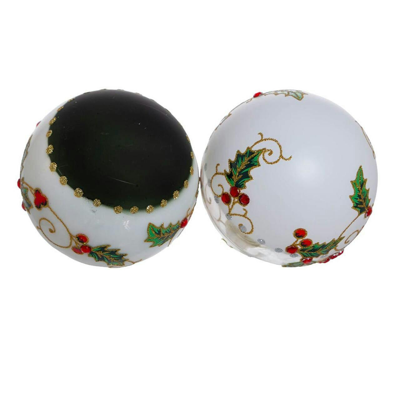 Kurt Adler 80MM Holly Leaves and Berries Glass Ball Ornaments, 6-Piece Set