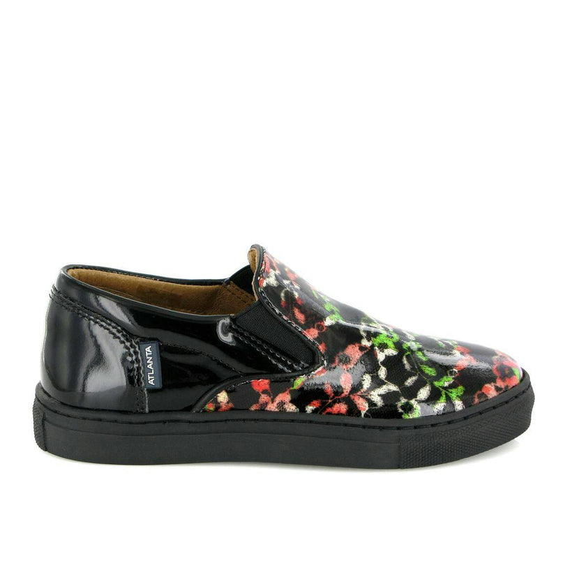 Slip On Patent Leather Sneakers, Black Red & green