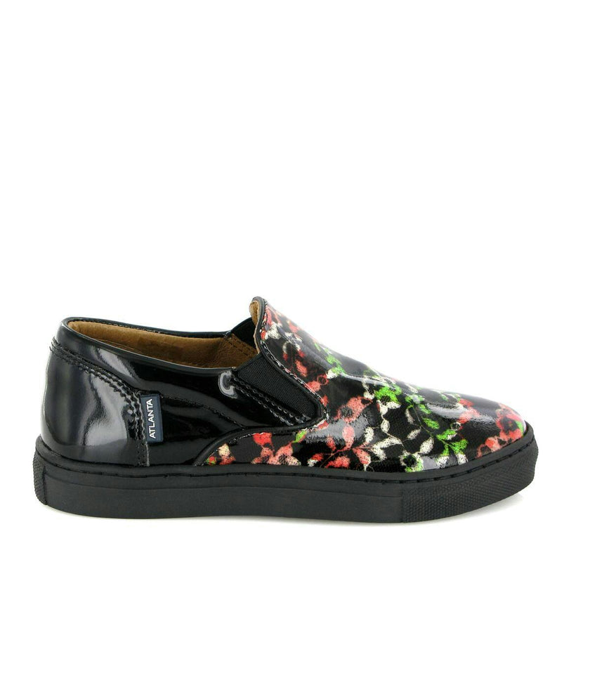 Slip On Patent Leather Sneakers, Black Red & green