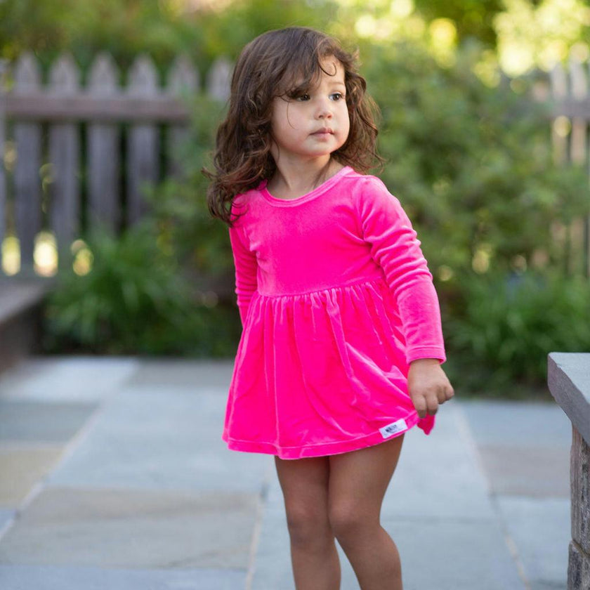 Long Sleeve Bubble Romper in Hot Pink Velvet