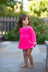 Long Sleeve Bubble Romper in Hot Pink Velvet