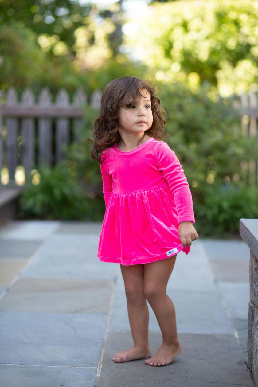 Long Sleeve Bubble Romper in Hot Pink Velvet