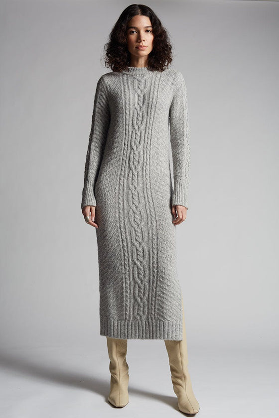 Women's Lora Ribbed Hem Long Sleeve Cable Knit Sweater Dress