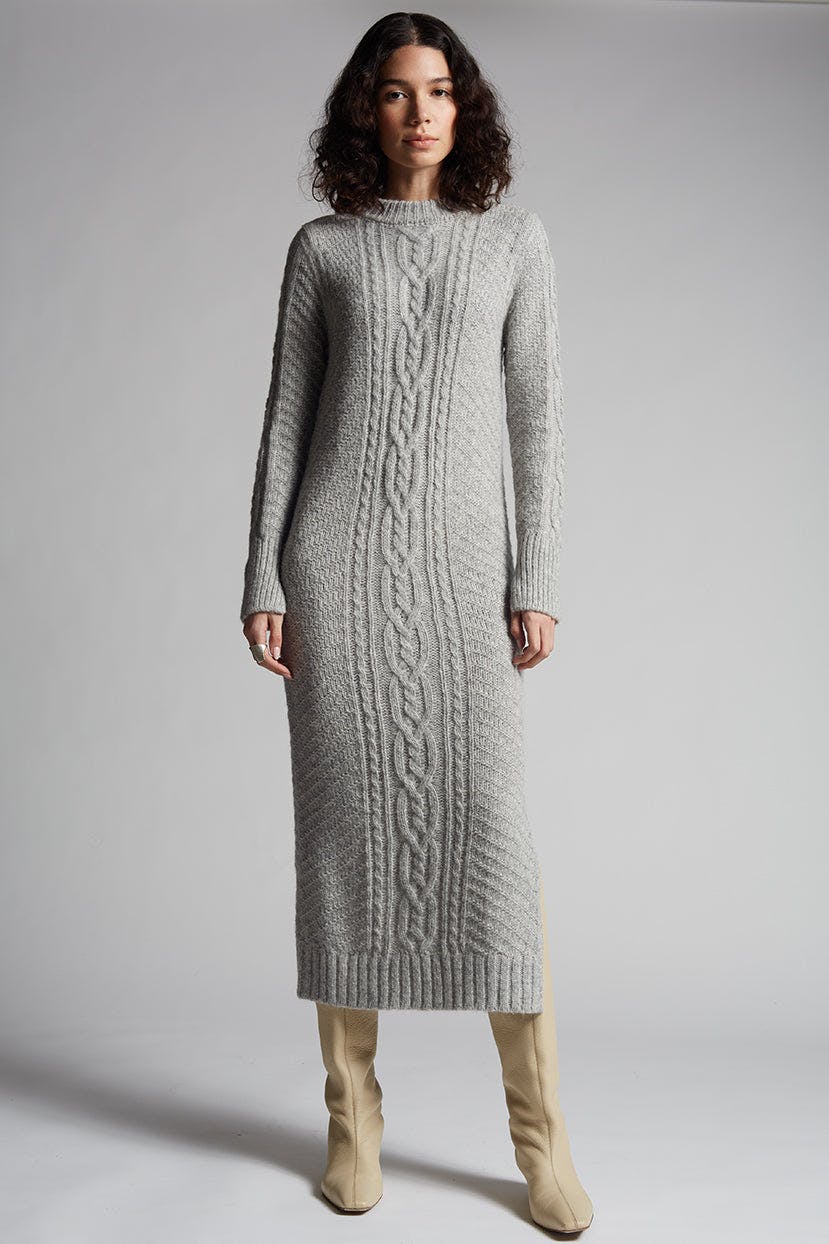 Women's Lora Ribbed Hem Long Sleeve Cable Knit Sweater Dress