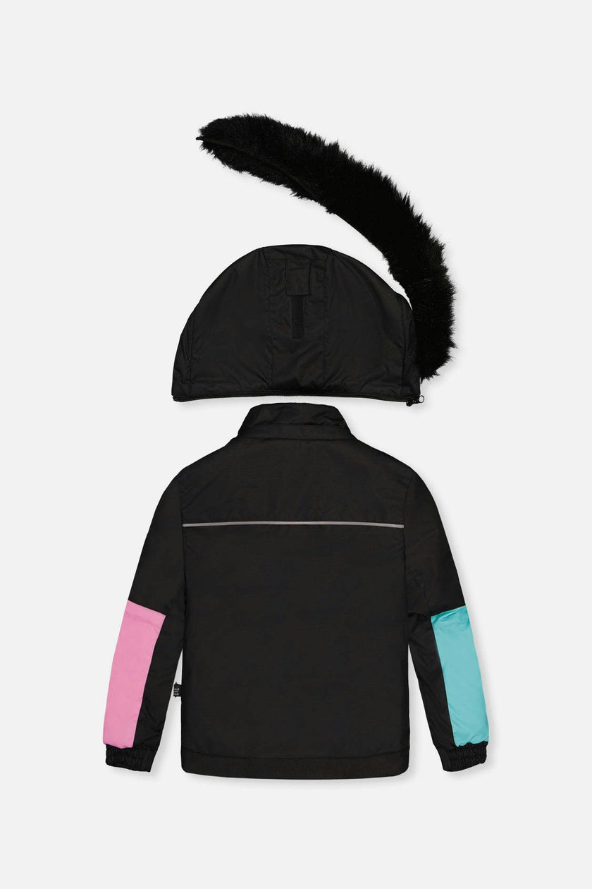 Two Piece Play Snowsuit Black, Blue And Pink Colorblock With Heart Print Pants